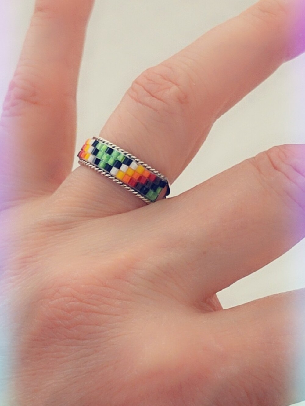 Native Mosaic Gemstone Ring Sterling Silver 925